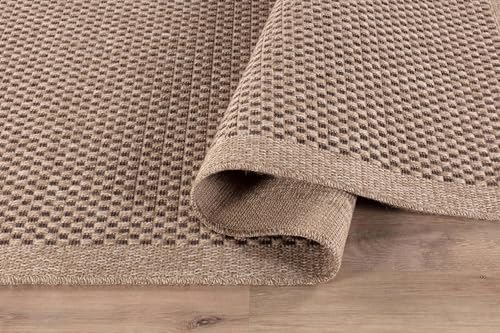 Indoor Outdoor 5x7 Checkered Jute Look Rug - Natural Fiber Area Rug for Living Room & Patio