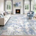 Blue Washable Area Rug 8x10 for Living Room & Bedroom - Abstract Carpet