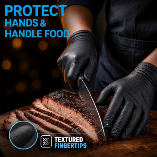 Heavy Duty Nitrile Gloves Large - 6 Mil Disposable Rubber Black Gloves, 1000pcs with Anti-Slip Fingers