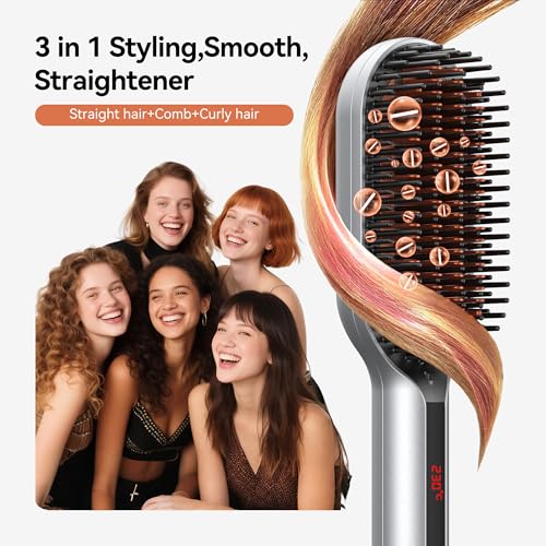 Plasma Ionic Hair Straightening Comb - Electric Heated Hair Brush, Frizz Control