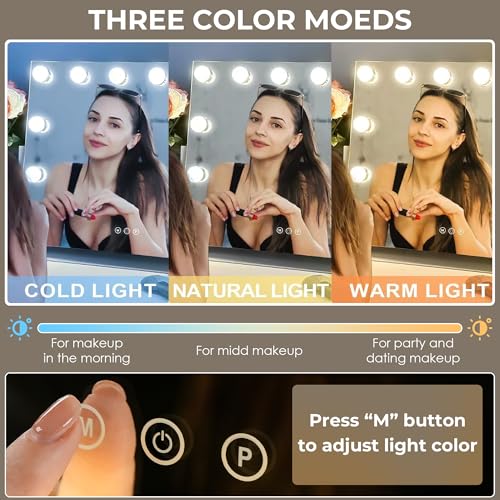 Vanity Mirror with Lights, Hollywood Lighted Makeup Mirror with 12 Dimmable LED Bulbs for Dressing Room & Bedroom, 3 Light Modes£¬Slim Metal Frame Design, AC-Powered, White
