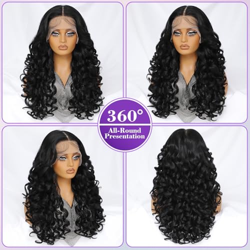 Felek 24 Inch Off Black Synthetic Lace Front Wig 13x6 Curly Natural Style