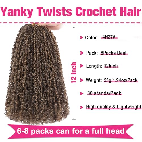 12 Inch Pre-twisted Yanky Twist Crochet Hair - Passion Twist Braids, 8 Packs, Brown & Blonde