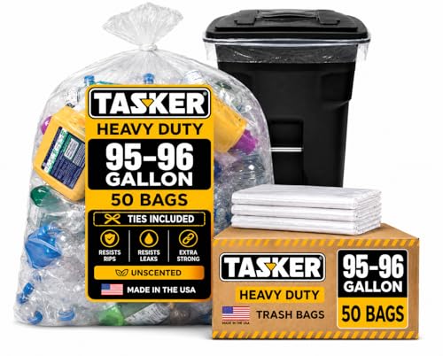 50 Pack 95-96 Gallon Heavy Duty Clear Trash Bags - Extra Large Waste Liners
