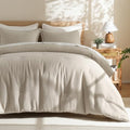 King Size Waffle Comforter Set with Pillow Shams - Natural Linen, Breathable & Lightweight Bedding for All Seasons
