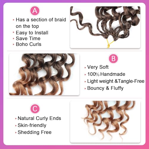 Boho Ocean Wave Crochet Hair - 12 Inch Curl Braid, 8 Packs - Variation 1B/27