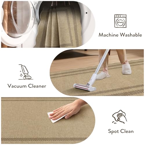 4x6 Outdoor Washable Jute Area Rug with Non-Slip Back - Tan Geometric Indoor Outdoor Mat