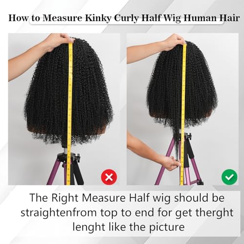 Natural Color 20 Inch Human Hair Half Wig 3-in-1 Kinky Curly Drawstring Seamless Flip Headband Wig for Beginners