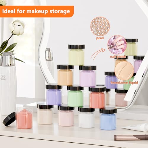 ihomecooker 84PCS 4oz/125ml Small Plastic Jars with Screw On Black Lids Seal Stickers Bottle Lid,Clear Container for Storing Dry Food,Spice,Lotion, Cosmetic, Slime, Honey Jam, Cream, Butter