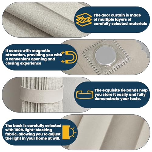 Blackout Accordion Door Curtain Set - Cream White, 72W x 79L, Magnetic Closure