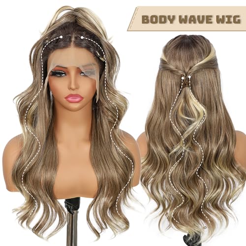 Ash Brown Lace Front Wigs 13x4 Pre-Plucked 22 Inch Synthetic Hair for Women