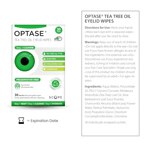 OPTASE TTO Eyelid Cleansing Wipes, 30 Count ? Individually Wrapped Tea Tree Oil Eyelid Wipes ? Preservative-Free Formula for Daily Use ? Eye Doctor Recommended Tea Tree Eye Lid Cleanser