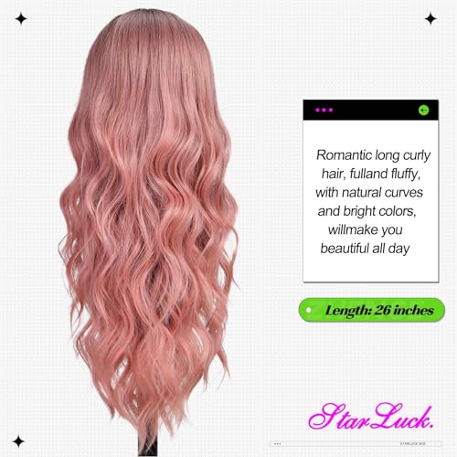 Long Pink Ombre Wavy Wig 26 Inch Synthetic Curly Hair for Women - Natural Look, Heat-Resistant Fiber