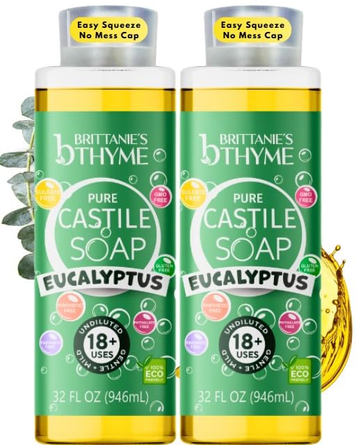 Multi-Use Liquid Castile Soap Eucalyptus 32oz 2-Pack for Body, Home & Laundry