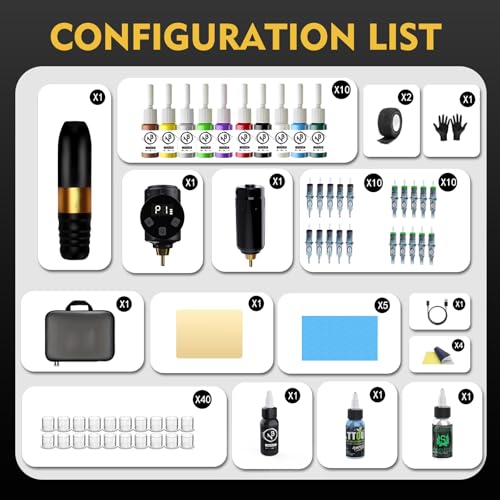 Wireless Tattoo Kit with Dual Batteries & Complete Supplies - Gold