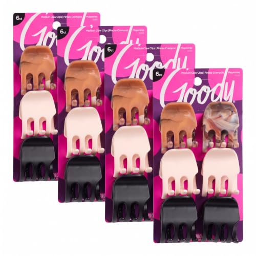 Goody Classic Half Claw Hair Clips - Pack of 4, 6 Count Assorted Colors