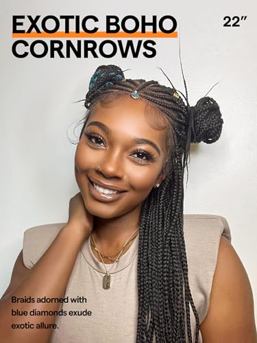 Knotless Box Braided Lace Front Wig with Baby Hair - Cornrow Style - Glueless Synthetic Wig for Women
