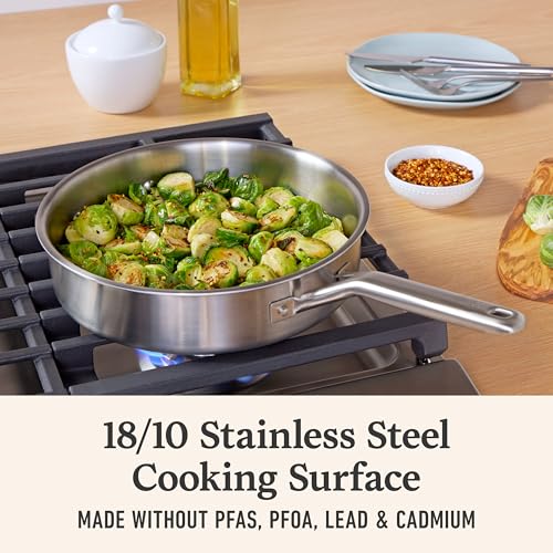 Calphalon 3-Quart Stainless Steel Sauté Pan with Lid - Brushed Finish, Oven Safe 450°F