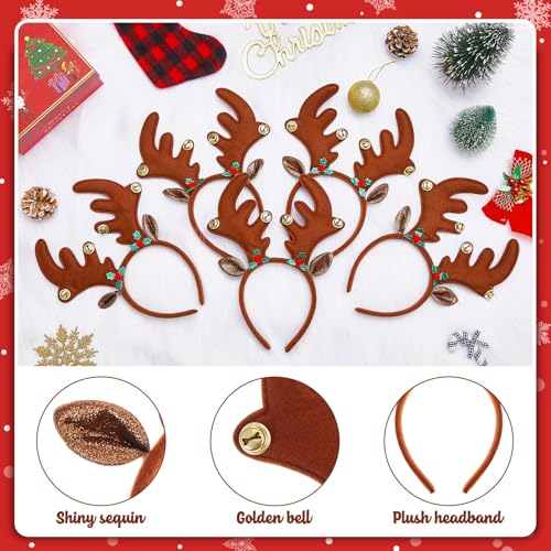 Riceshoot 24 Pcs Christmas Antler Headband Reindeer Headband Deer Plush Ears Antlers Costume Hair Hoop for Christmas Party