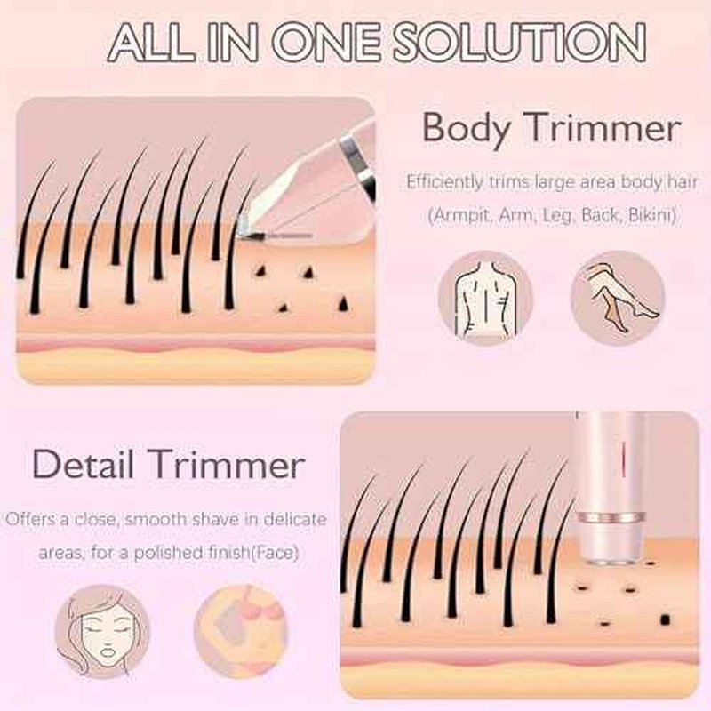 Bikini Shaver,2 in 1 Dual Head Bikini Trimmer & Body Shaver, Painless Hair Removal with Silky Glow Finish, Cordless & Waterproof Electric Trimmer for Women,Pink