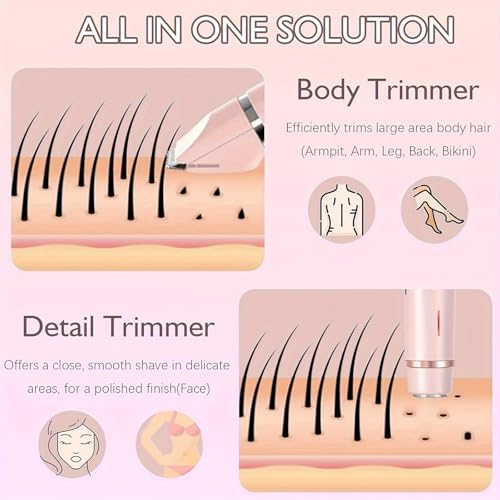 Bikini Trimmer for Women,2 in 1 Dual Head Bikini Shaver & Body Shaver,Cordless & Waterproof Electric Bikini Trimmer for Women, Painless Hair Removal with Silky Glow Finish,Pink3