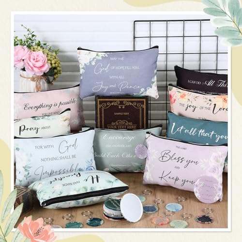 Christian Gifts for Women Bulk Makeup Bag Set - Classic Bible Verse Pouch, Mini Mirror & Keychain