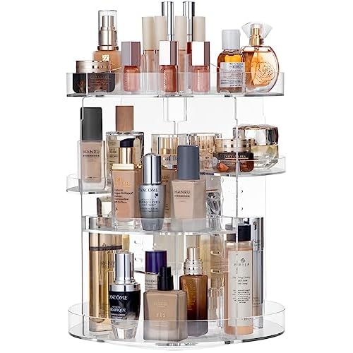 HBlife 360 Rotating Makeup Organizer Plus Size Adjustable Carousel Large Capacity Revolving Perfume Organizer Skincare Organizers Cosmetic Storage Spinning Holder for Vanity, Clear