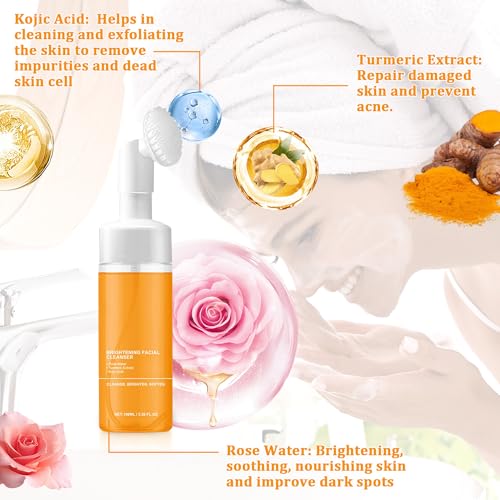 Turmeric Wash and Care Two Piece Set, Tuemeric Cleansing Mousse Face Wash and Soap Bundle for Face & Body, Daily Facial Cleanser & Soap Combo, Deep Cleansing