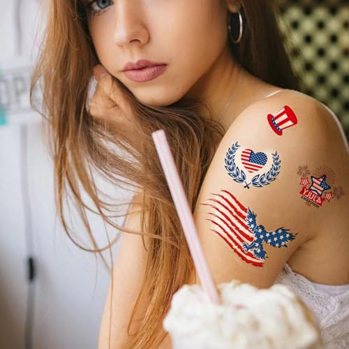 Tazimi Independence Day Temporary Tattoos 4th of July Independence Day Sleeves Tattoos Stickers for Men Women American Flag Tattoos Labor Day Decorations Patriotic Tattoos Full Half Arm Face Tattoos