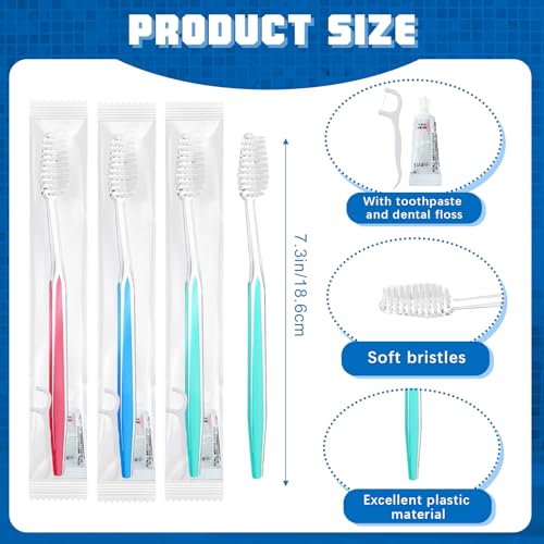 Maxcheck 100 Sets Disposable Toothbrushes with Toothpaste & Dental Floss Bulk Variety