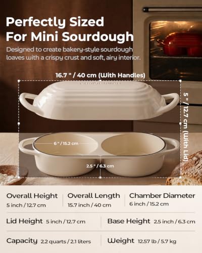 Armorbear White Double Loaf Sourdough Bread Baking Kit with Cast Iron Dutch Oven