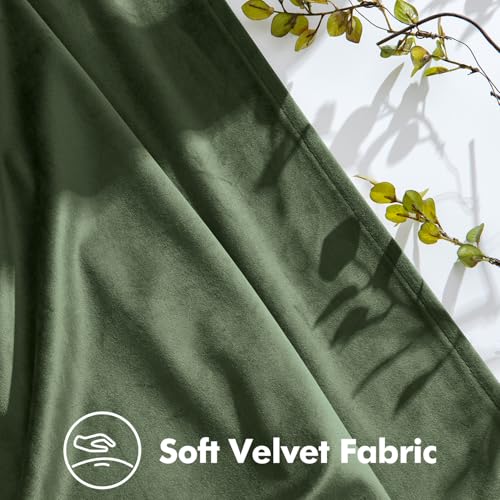 MIULEE Olive Green Velvet Curtains 70x108 Inches Set of 2 Extra Wide Blackout Drapes