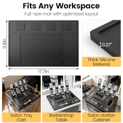 Magnetic Barber Tool Organizer Mat for Clippers & Trimmers - Silicone 4-Slot Station