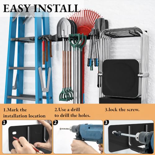 16.5 Inch Wall Mount Folding Chair Storage Rack 4 Pack - Heavy Duty Garden & Patio Organizer Hooks