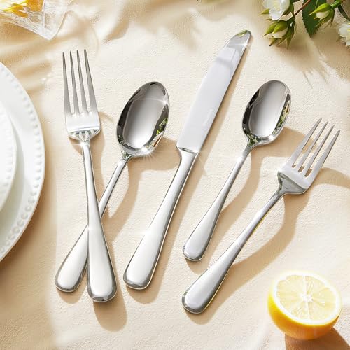 60-Piece Stainless Steel Flatware Set for 12 with Modern Mirror Finish