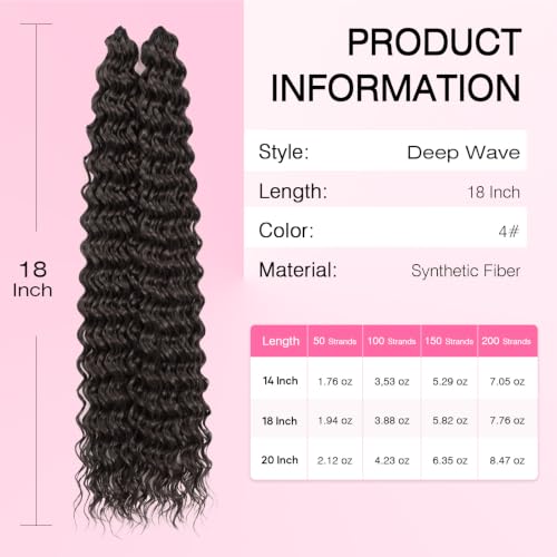 Crochet Hair Extensions Deep Wave 18 Inch 100 Strands - Black 4# - Feather Light & Tangle-Free