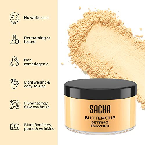 Sacha Buttercup Setting Powder – Medium to Deep Skin Tones, 1.75 oz, Long-Wear & Flashback-Resistant