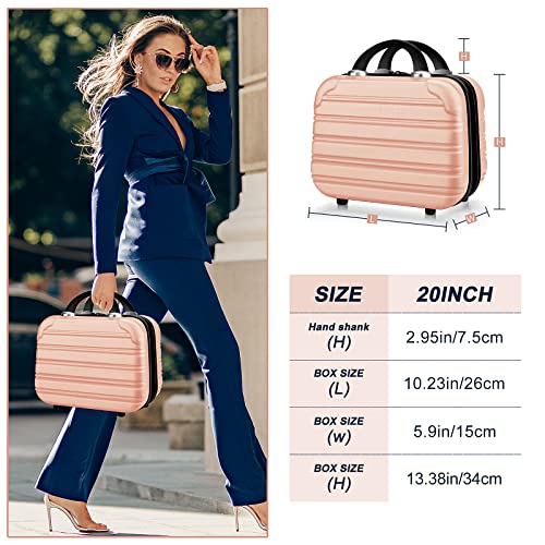 Pink 14-Inch Hard Shell Makeup Train Case Portable Cosmetic Suitcase