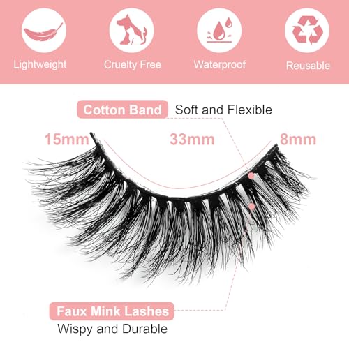 Cat Eye Lashes Wispy Fluffy, 8D Faux Mink 12-18MM (7 Pairs) - Dramatic Volume, Waterproof Lightweight, Daily & Party Wear, Reusable (B Curl)