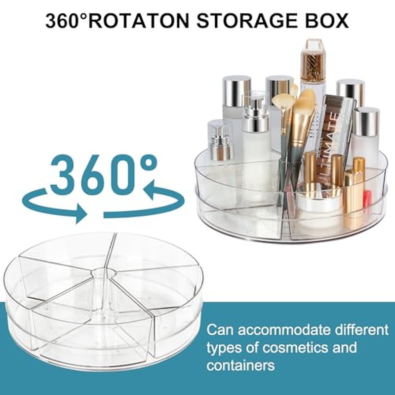 360¡Æ Rotating Makeup Organizer, 10.5" Clear Turntable Lazy Susan Organizer for Vanity, Bathroom Counter, Cabinet, Spinning Cosmetic Storage Holder with 5 Removable Dividers for Skincare