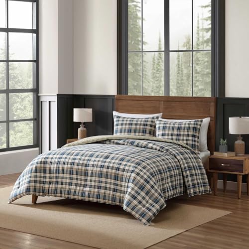 Queen Size Reversible Cotton Comforter Set with Matching Shams - Port Gamble Indigo
