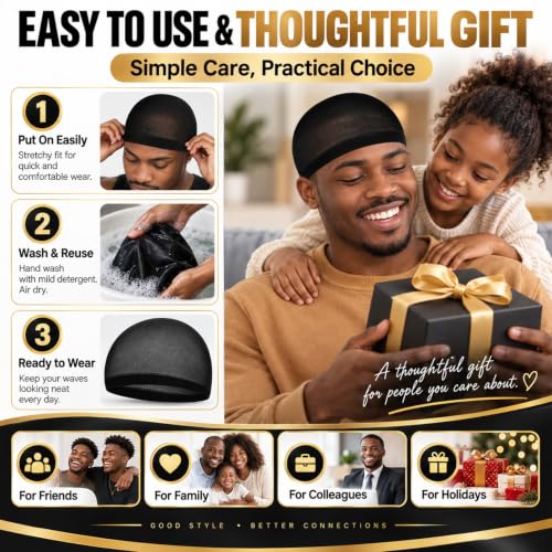 Ramede Stocking Wave Cap for Men Women Wig Caps - Black, 120 Pack