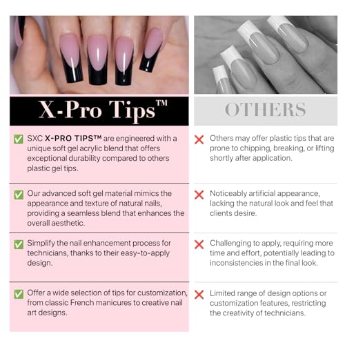SXC Cosmetics French Tip Press On Nails ? Black Series, Medium Coffin, X-Pro Tips Starter Kit | 150PCS, 15 Sizes, 5 Styles, Beginner-Friendly