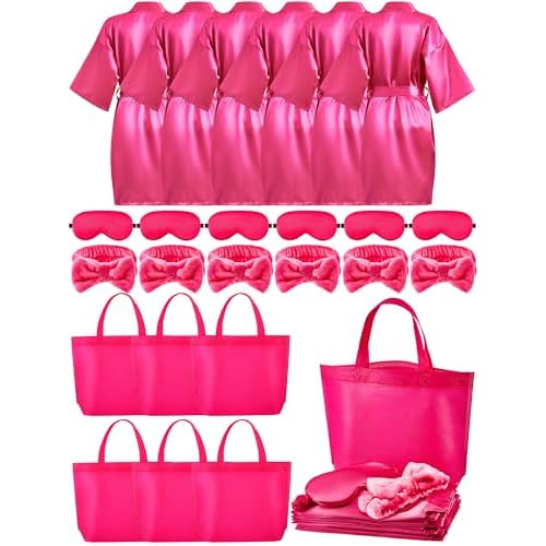 Sintuff 24 Pcs Sleepover Party Supplies for Girls 6 Spa Robes for Girls Slumber Party 6 Tote Bags 6 Headbands 6 Spa Masks