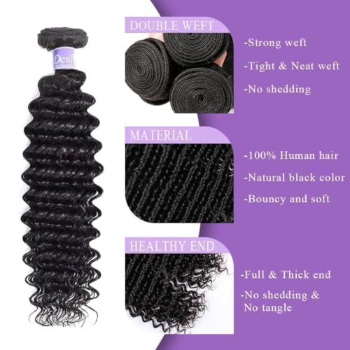 Deep Wave Human Hair Bundles 22 Inch Natural Black Curly Hair Extensions - Silky Soft & Tangle-Free