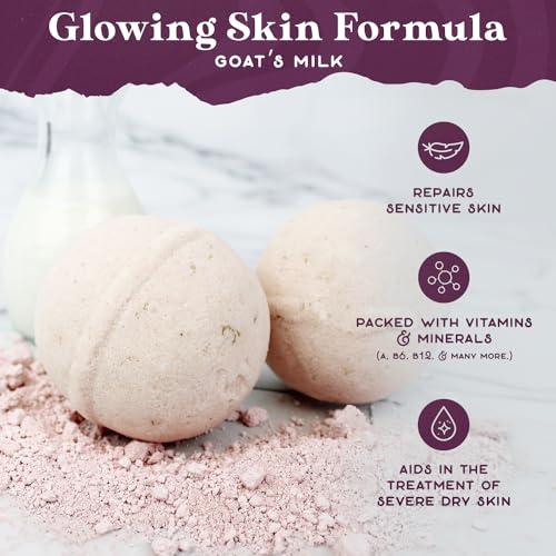 Purple Canyon Glowing Goat Bath Bombs for Sensitive Skin - Handmade, Fragrance-Free, 2.5-inch Soothing Bath Additive