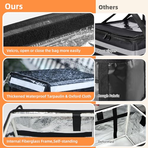 Large Insulated Food Delivery Bag with Fixed Base - XXXL 20.5 x 16 x 16 inches, Waterproof & Foldable Catering Bag, Black