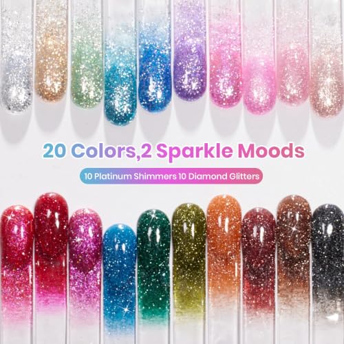 Beetles Glitter Gel Nail Polish Set - Party Auras 20 Colors with Top Coats