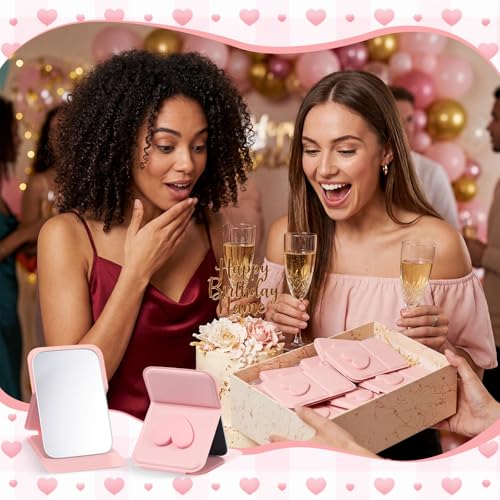 Folding Pink Bow Mini Makeup Mirror - 24 Pcs Bridal & Party Favors