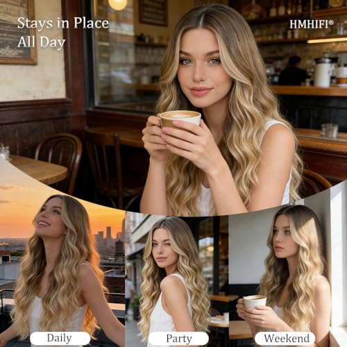 HMHIFI 26 Inch Long Wavy Curly Blonde Wig with Middle Part - Brown Ombre